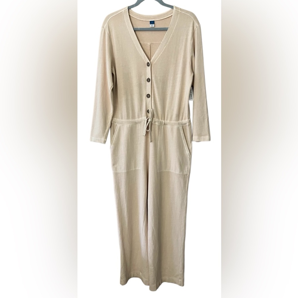 Old Navy Cream Jumpsuit with Button Detail
